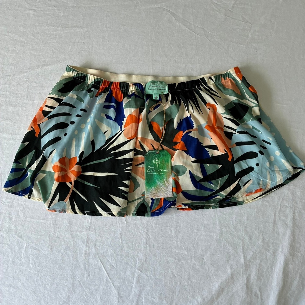 True Destinations Resort Wear Tropical Floral Palm Mini Skirt NWT L